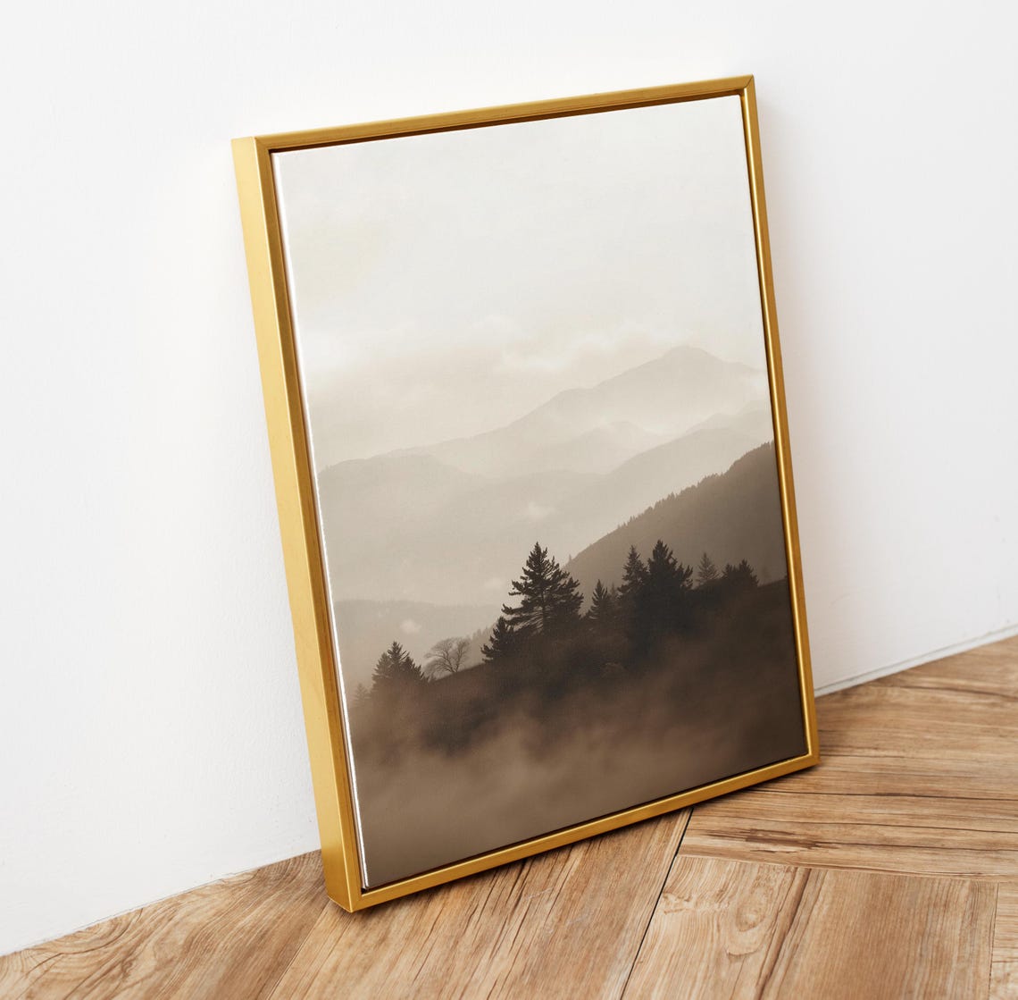 Neutral Sepia Mountain Layers Misty Pines Monochrome Photo Poster - Image 5