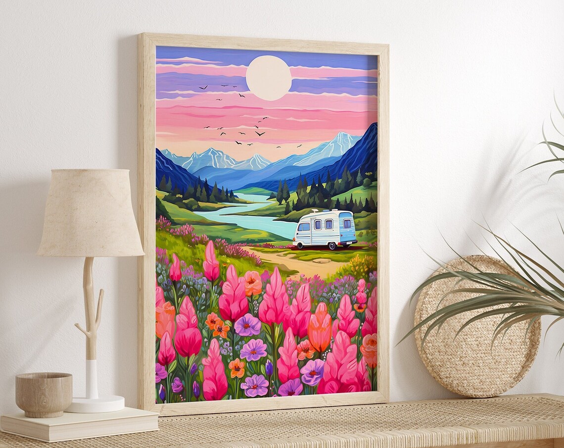 Campervan Travel Art New Zealand Mountain Poster - Image 3