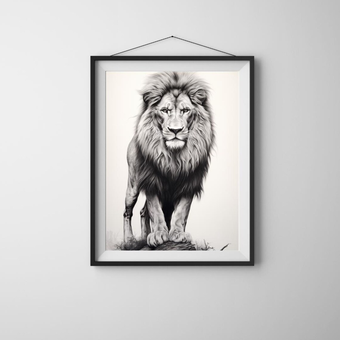 Majestic Lion Black White Print Aigenerated Safari Animal Art