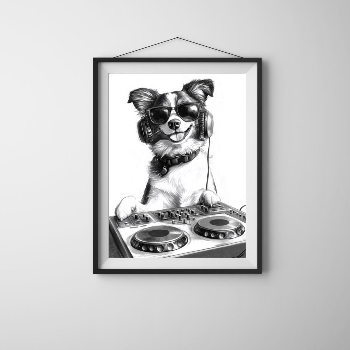 Border Collie DJ With Sunglasses And Headphones At Turntables Art Poster