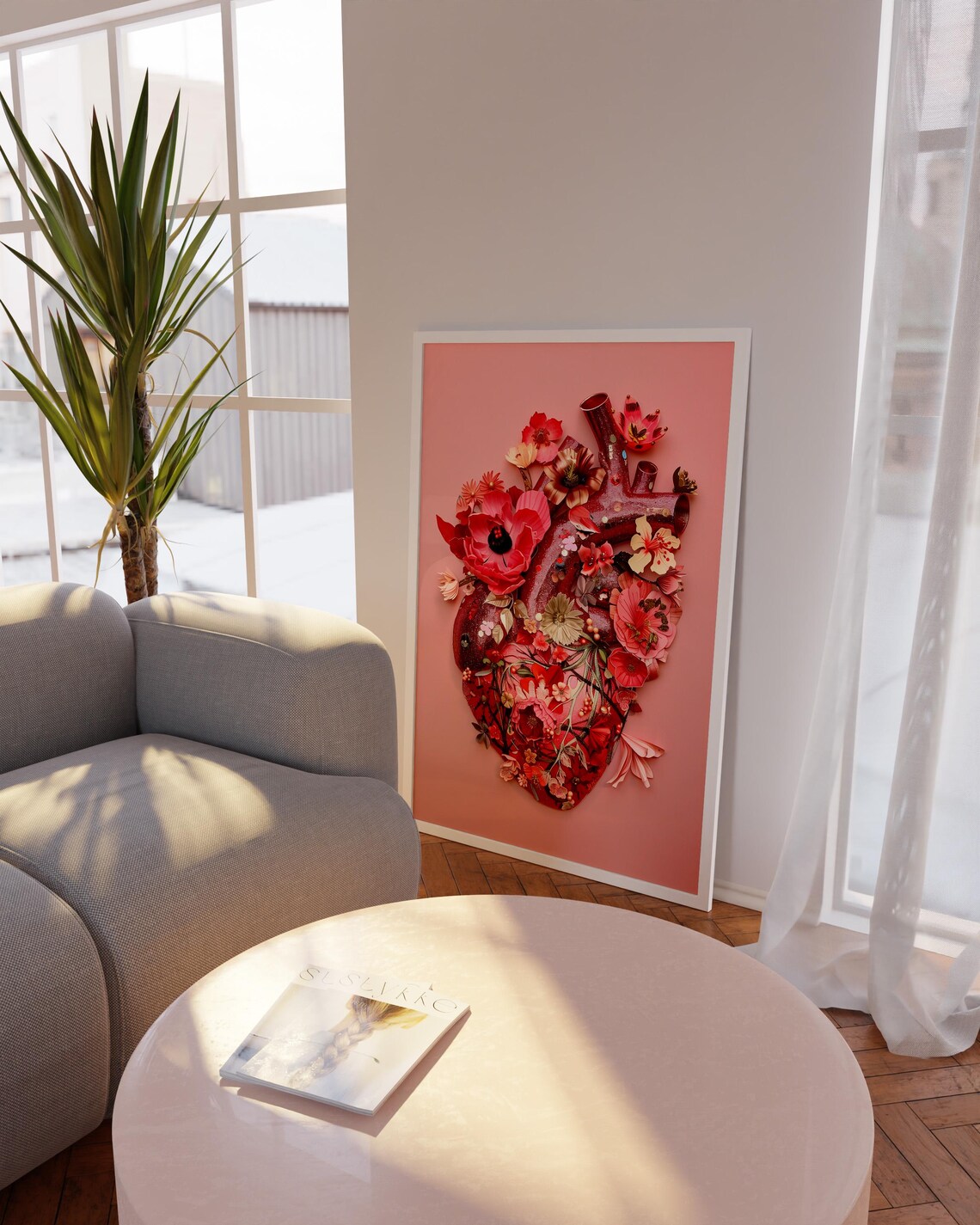 Floral Heart Romantic Anatomical Botanical Art Print