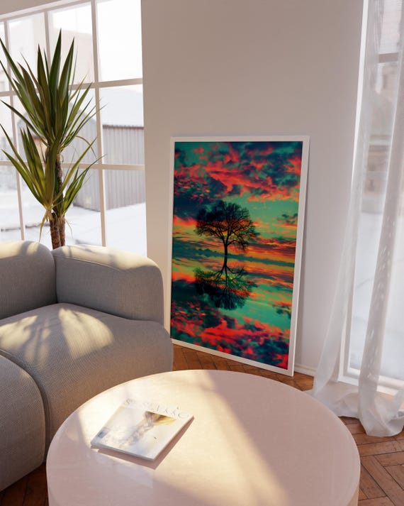Colorful Sunset Tree Poster Nature Landscape Wall Art Modern Print Minimalist Decor Home