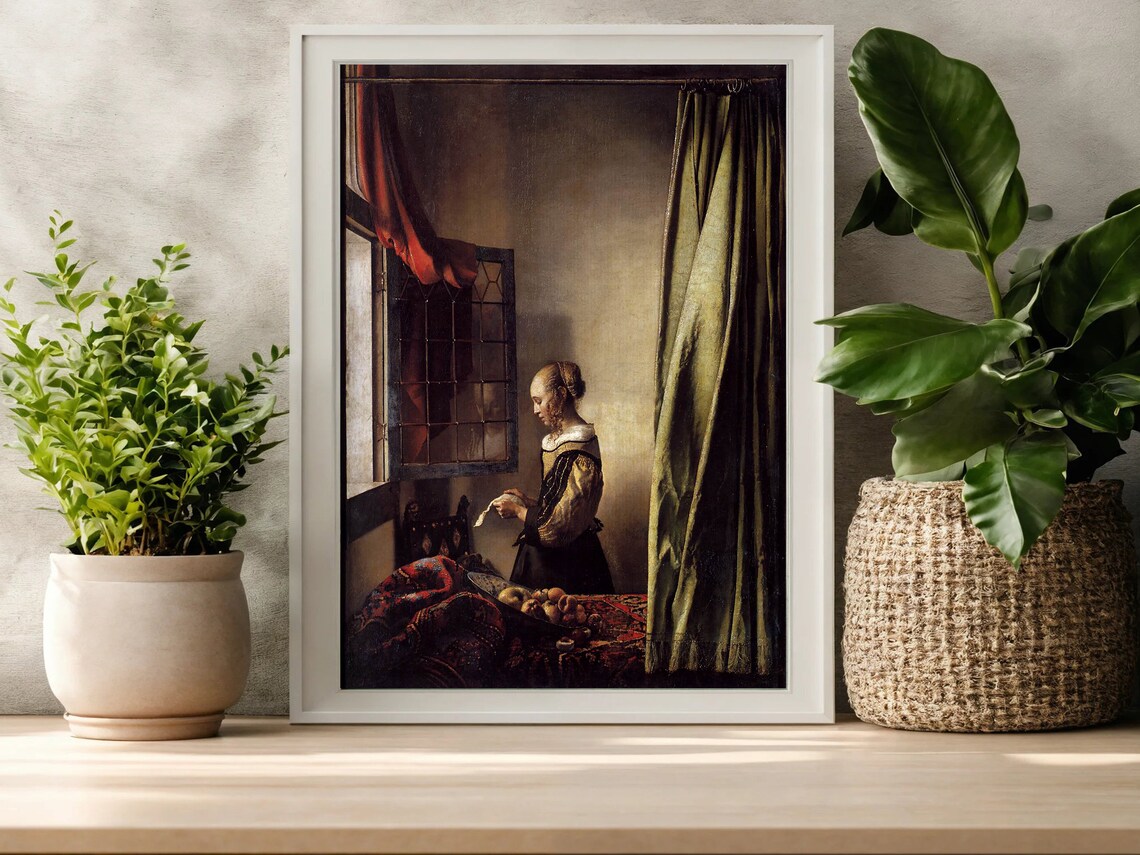 Johannes Vermeer Print Girl Reading A Letter By Johannes Vermeer Dutch Baroque Painting Vintage Woman Portrait Print Wall Art Gift - Image 8