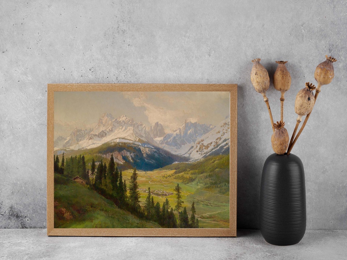 Snowy Alpine Mountain Landscape Vintage Rustic Valley Poster - Image 4