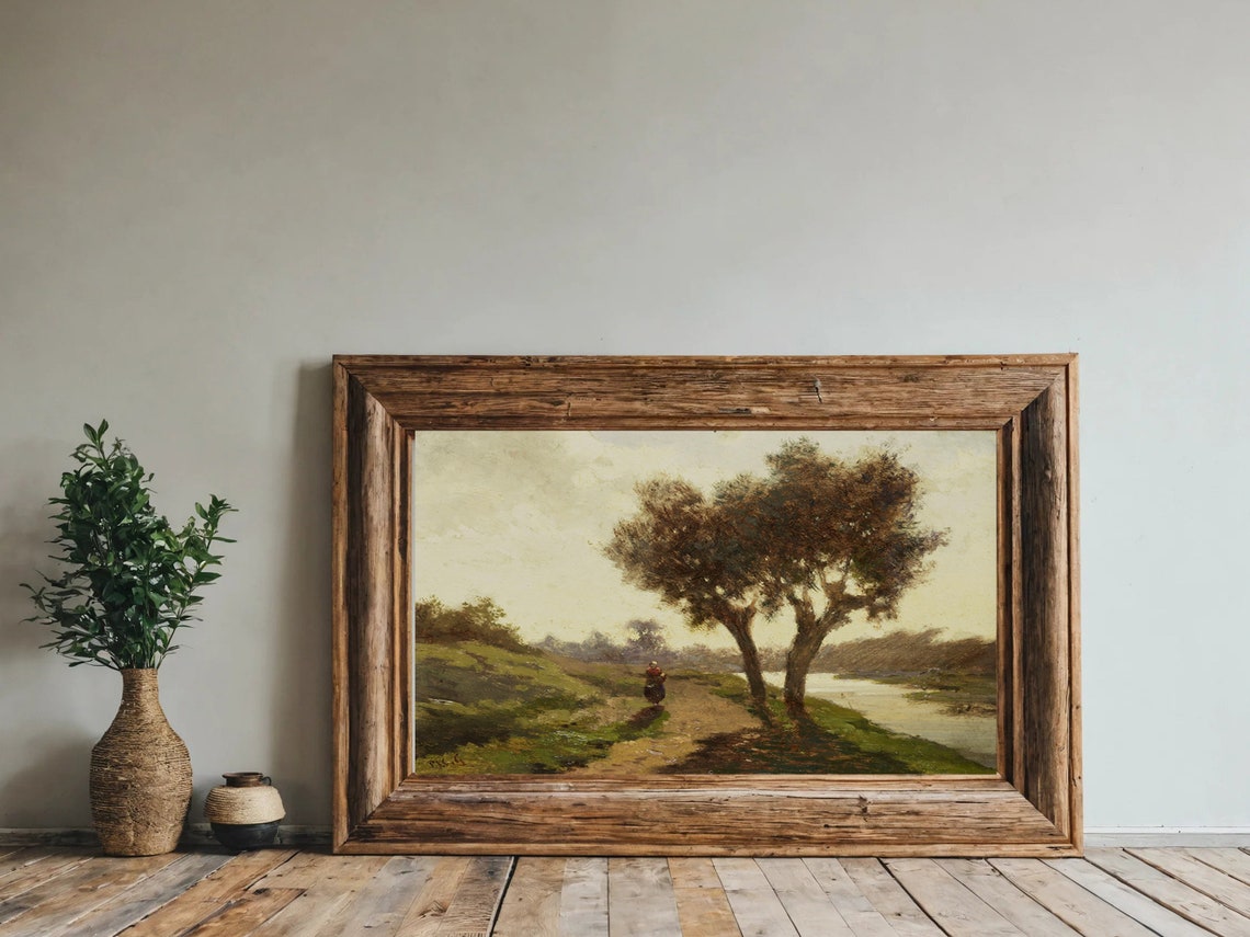 Riverside Path Twin Trees Lone Walker Quiet Barbizon Style Poster - Image 6