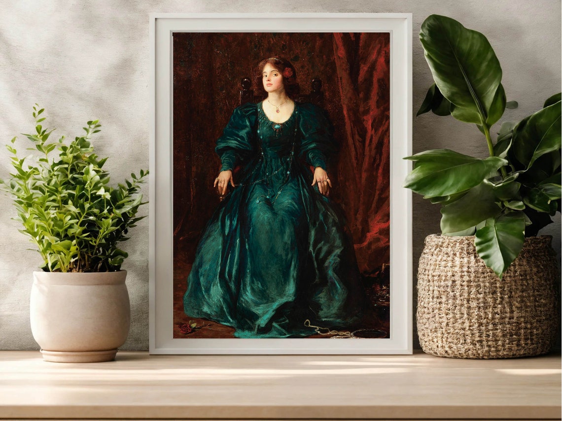Tom Edwin Mostyn Vanity Victorian Woman in Green Gown Classic Print - Image 4
