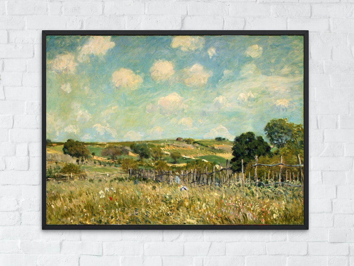 Wildflower Meadow Clouds Fence Impressionist Countryside Poster - Image 7