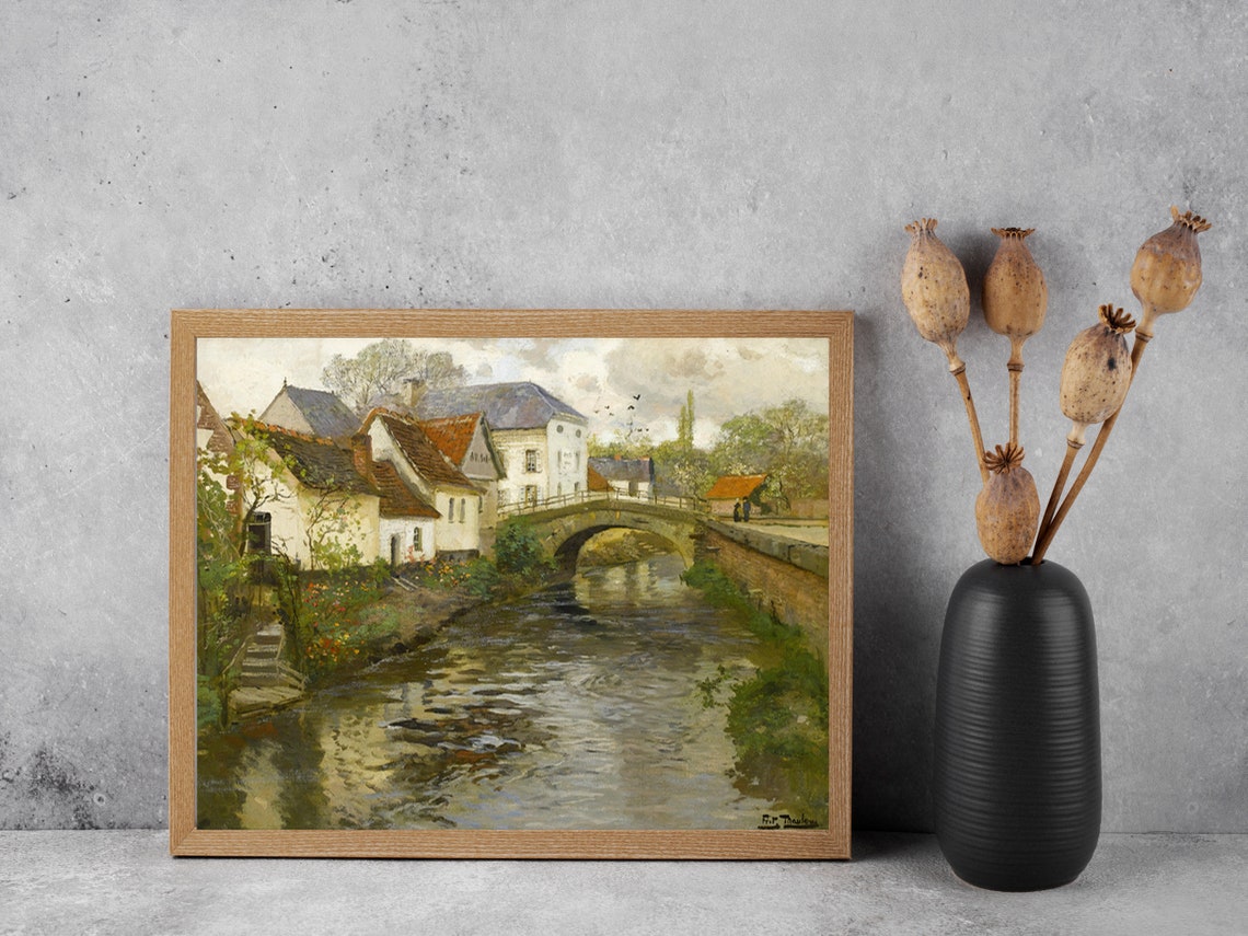 Village Stone Bridge Canal Tile Roofs Charming Impressionist Poster - Image 8