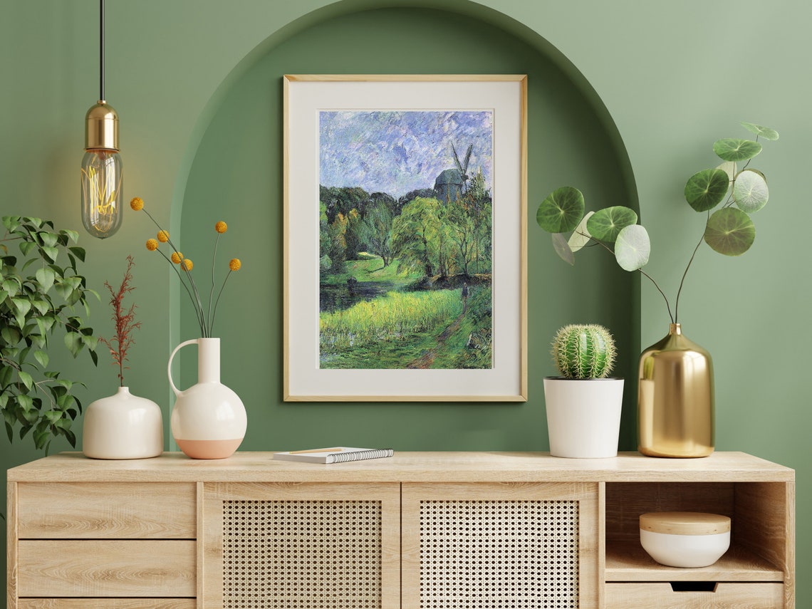 Windmill Above a Green Valley Countryside Post Impressionist Print - Image 2