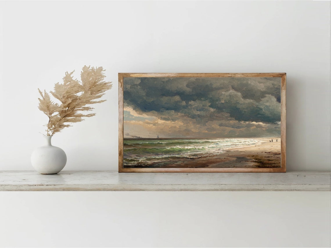 Storm Clouds Rolling Surf Sandy Beach Classic Seascape Poster - Image 8