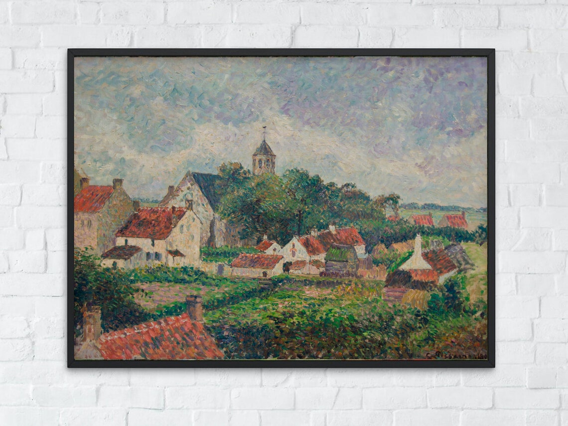Impressionist Village Church Red Roofs European Countryside Poster - Image 7