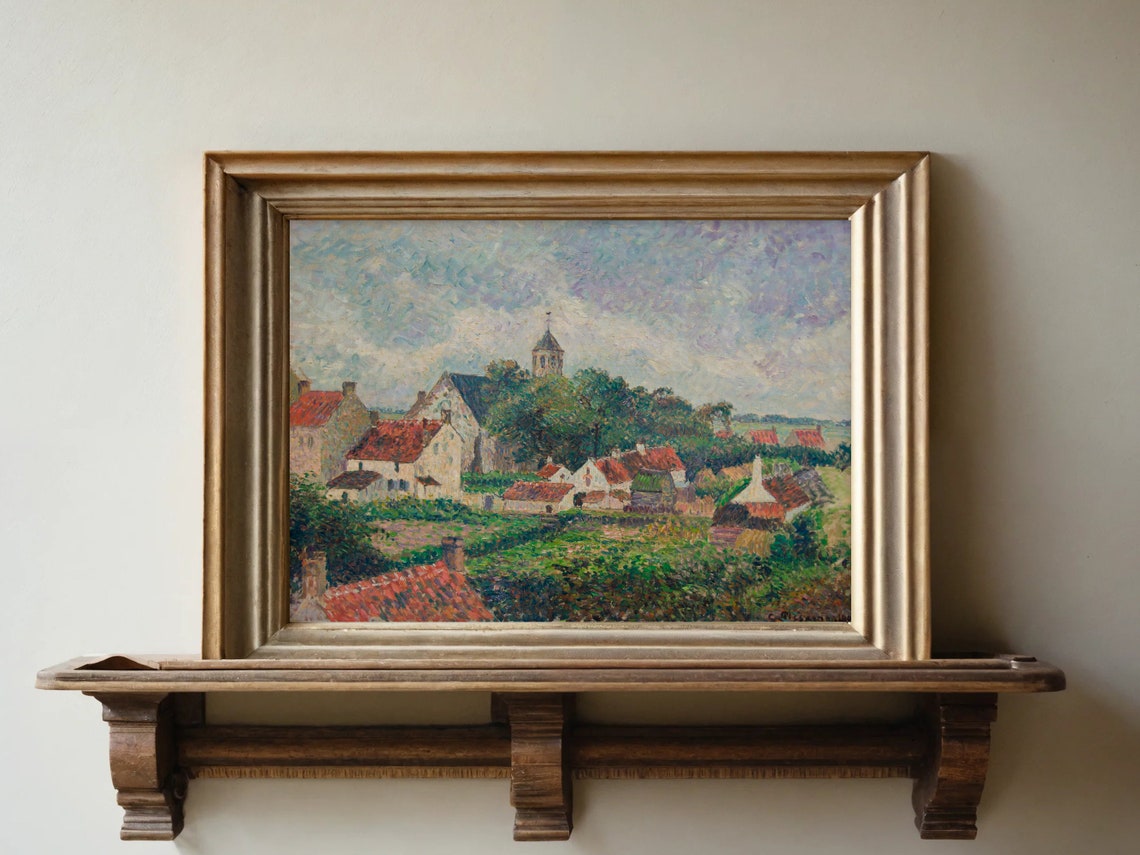 Impressionist Village Church Red Roofs European Countryside Poster - Image 5