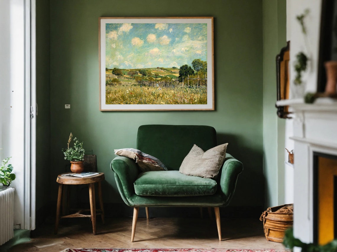 Wildflower Meadow Clouds Fence Impressionist Countryside Poster - Image 2