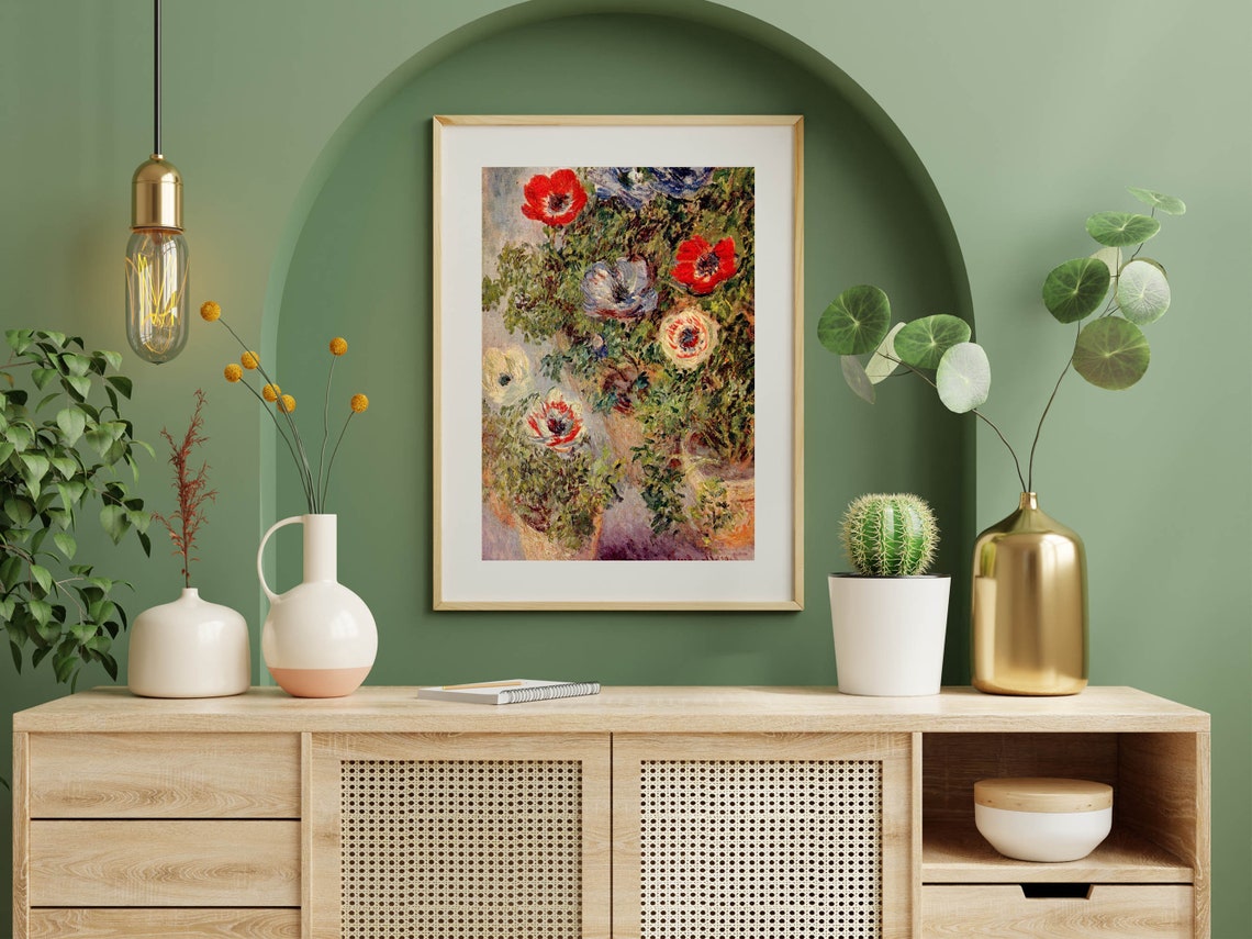 Claude Monet Anemones in Pots Floral Still Life Botanical Print - Image 8