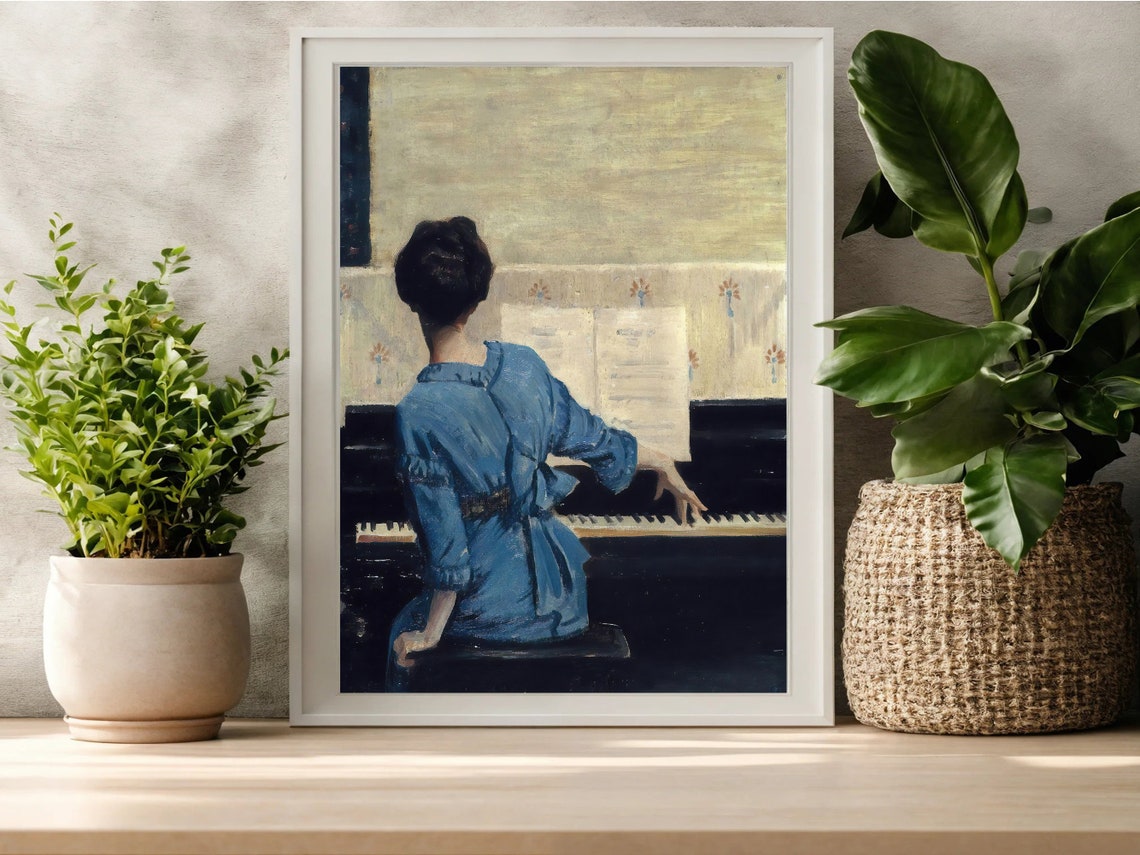 William Merritt Chase The Keynote Woman in Blue at Piano Poster