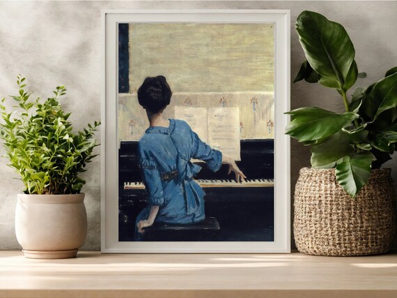 William Merritt Chase The Keynote Woman in Blue at Piano Poster