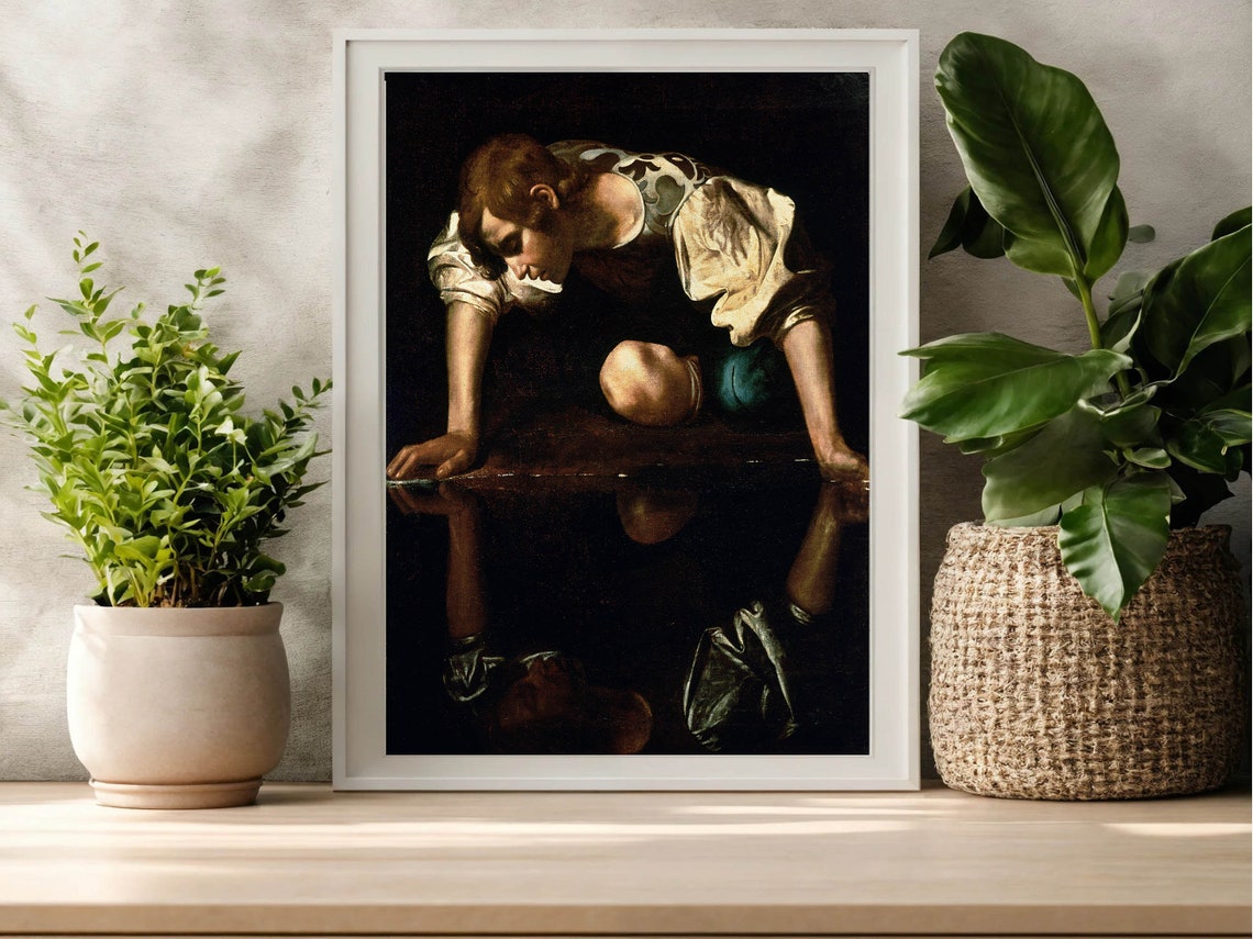 Caravaggio Narcissus at the Water Baroque Masterpiece Classic Print - Image 3