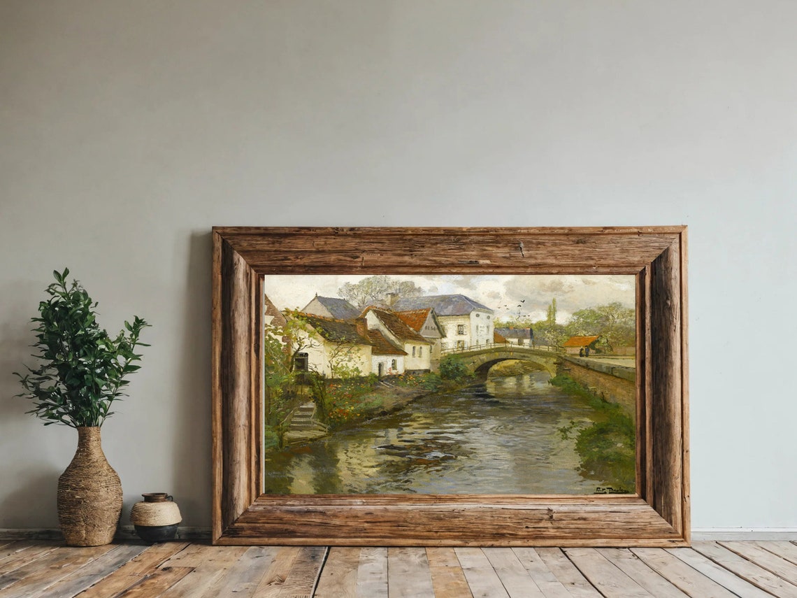 Village Stone Bridge Canal Tile Roofs Charming Impressionist Poster - Image 6