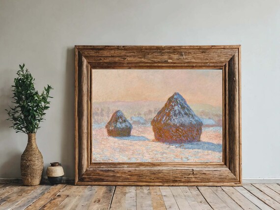 Claude Monet Wheatstacks Snow Effect Morning Classic Winter Print