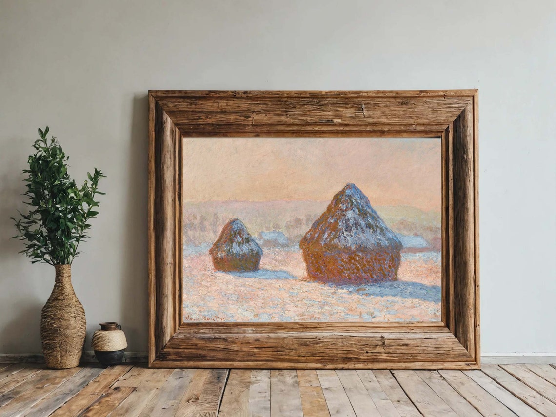 Claude Monet Wheatstacks Snow Effect Morning Classic Winter Print