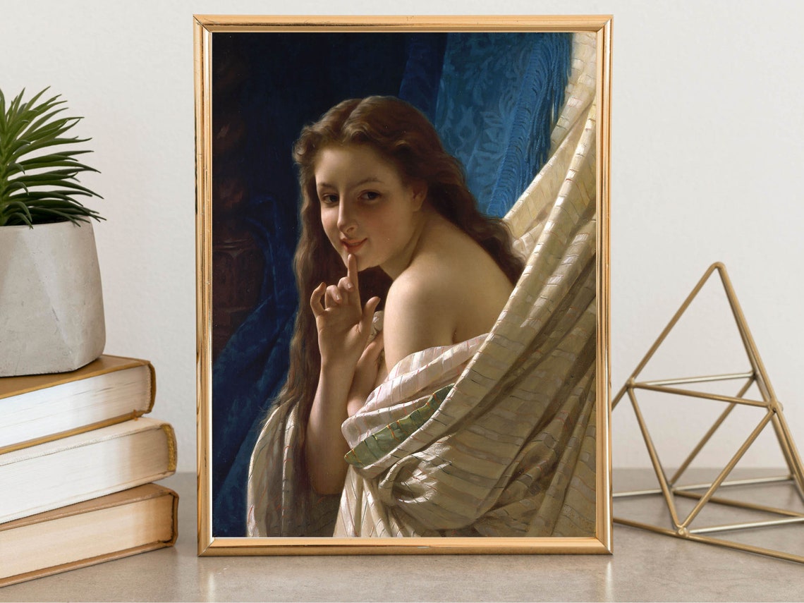 Pierre Auguste Cot Young Woman Portrait Finger to Lips Classic Poster - Image 8