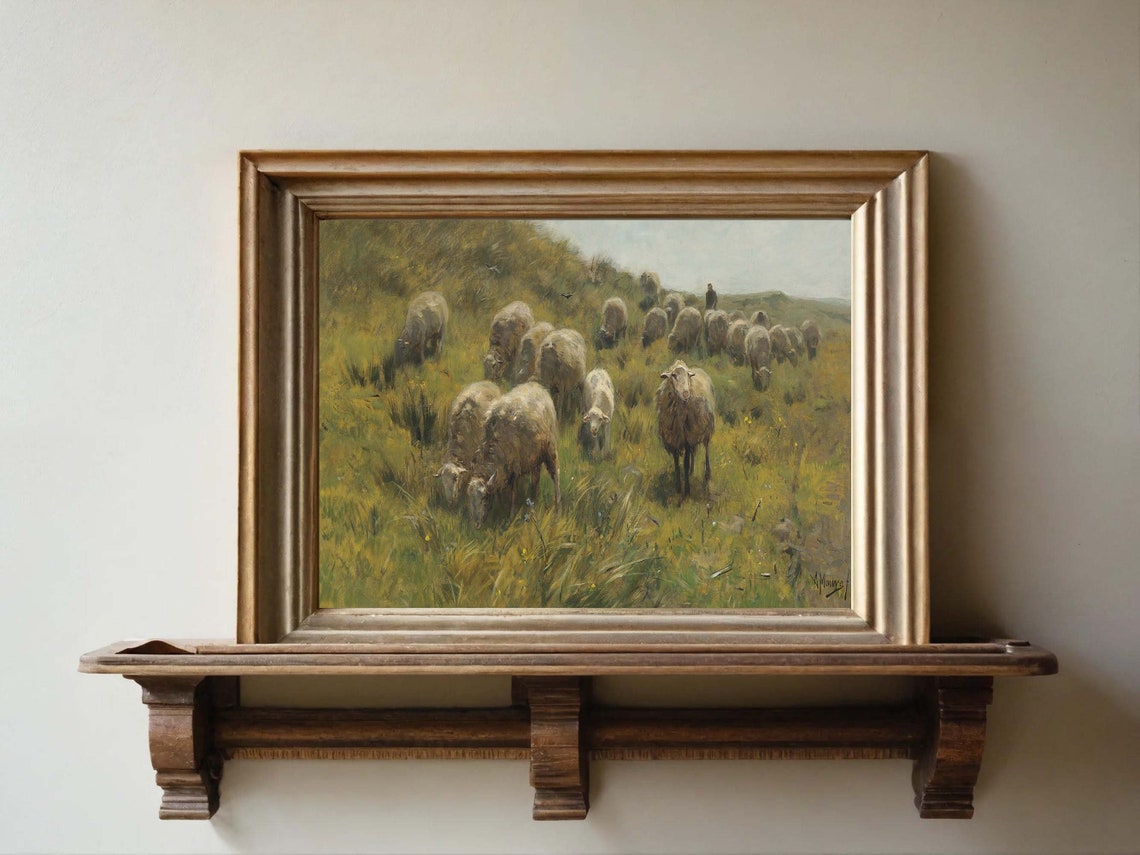 Sheep Grazing Meadow Rustic Farm Pasture Vintage Classic Print