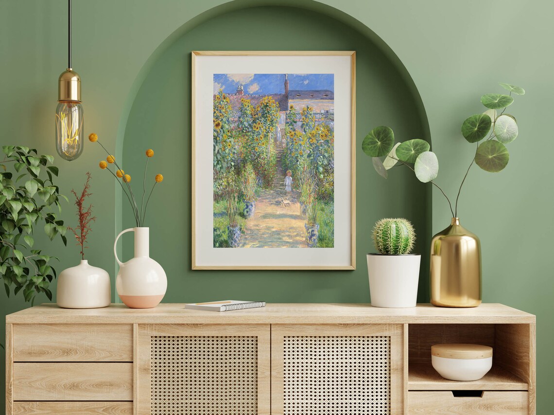 Claude Monet The Artists Garden at Vetheuil Sunflower Classic Print - Image 6