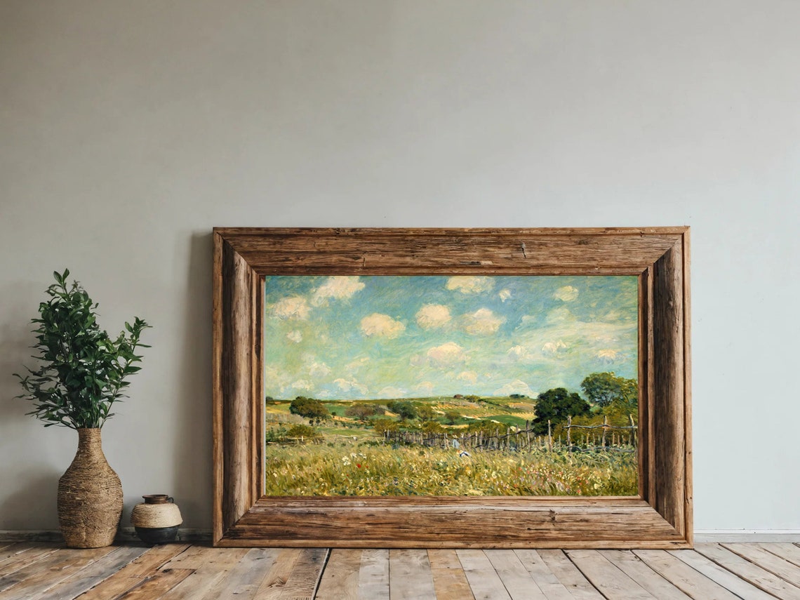 Wildflower Meadow Clouds Fence Impressionist Countryside Poster - Image 3