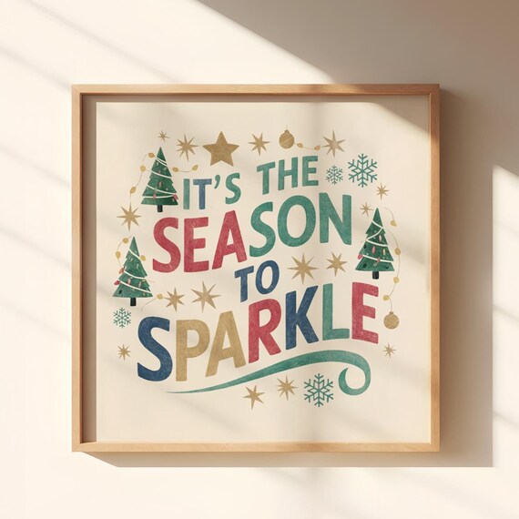 It's the Season to Sparkle Colorful Retro Christmas Typography Poster