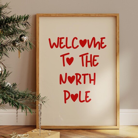 Welcome To The North Pole Red Hand Lettered Christmas Art Poster