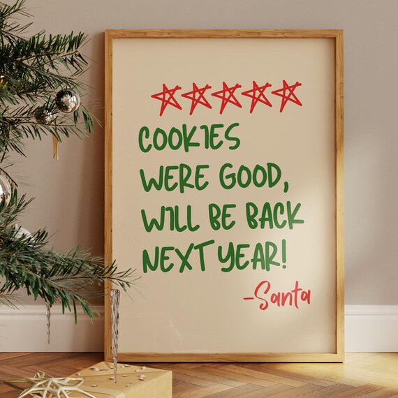 Santa Cookies Review Funny Red Five Star Christmas Quote Poster