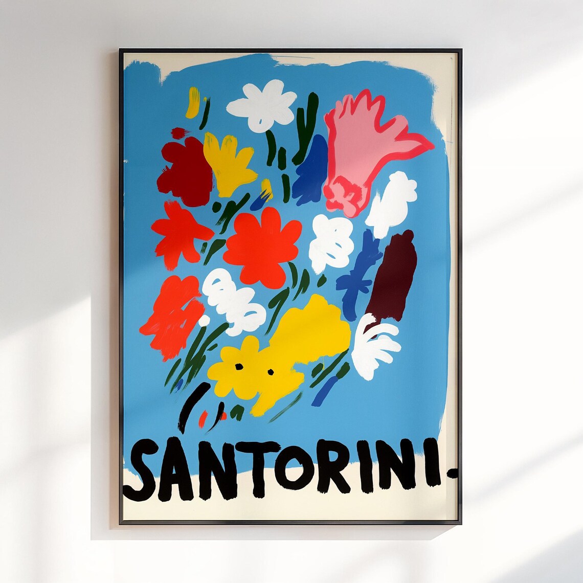 Santorini Abstract Floral Bouquet Colourful Greece Travel Wall Poster