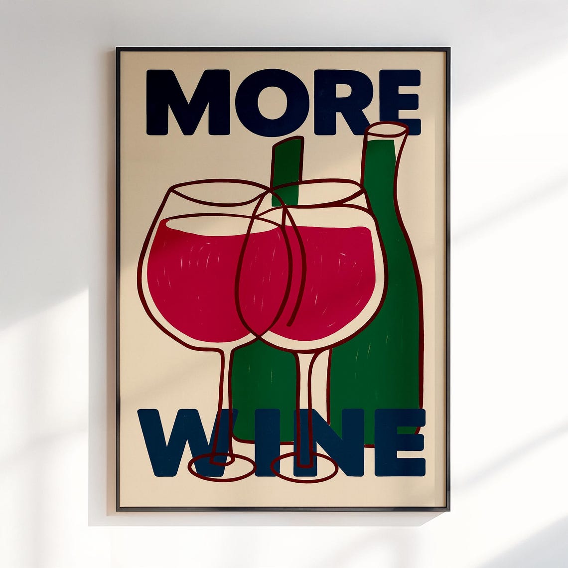 Retro More Wine Typography With Two Glasses of Red Wine Poster