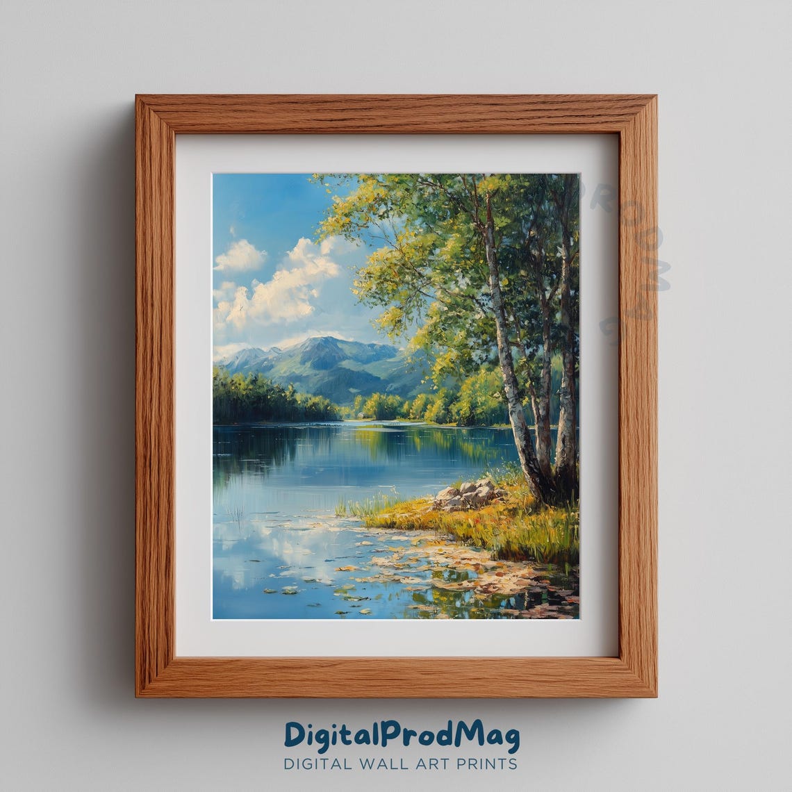Serene Mountain Lake Art Print Realistic Landscape