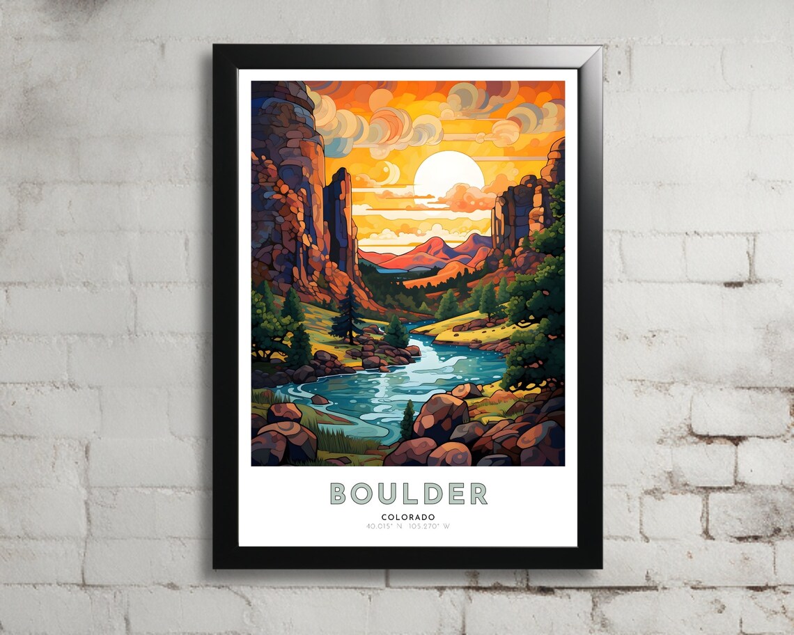 Boulder Colorado Canyon Sunset River Mountains Travel Poster