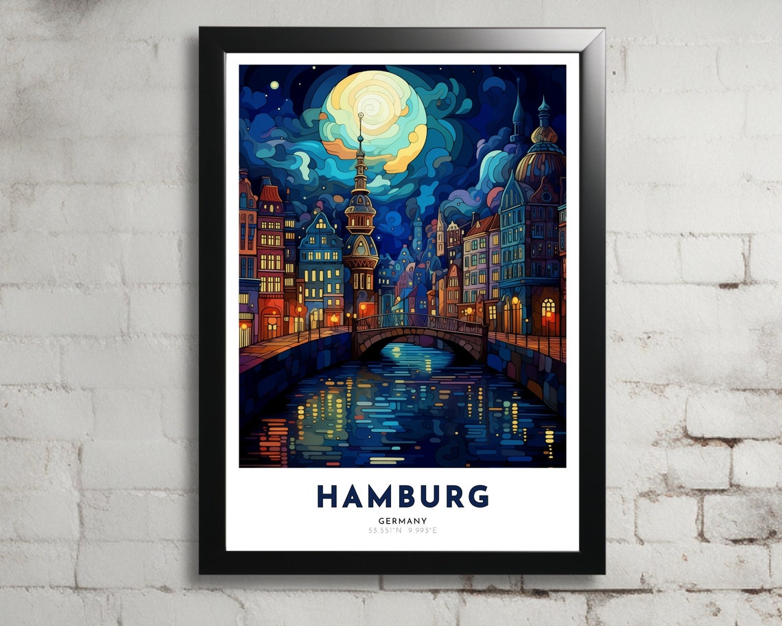 Hamburg Germany Art Nouveau Travel Poster Hamburg Print Hamburg Wall Art Hamburg Painting Hamburg Gift Germany Print