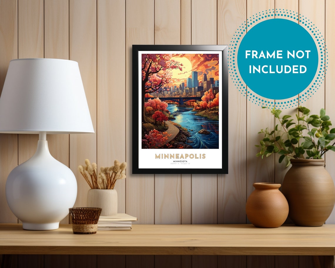 Minneapolis Minnesota Travel Poster Art Nouveau Minneapolis Print Minneapolis Wall Art Minneapolis Painting Saint Paul Art Art - Image 3