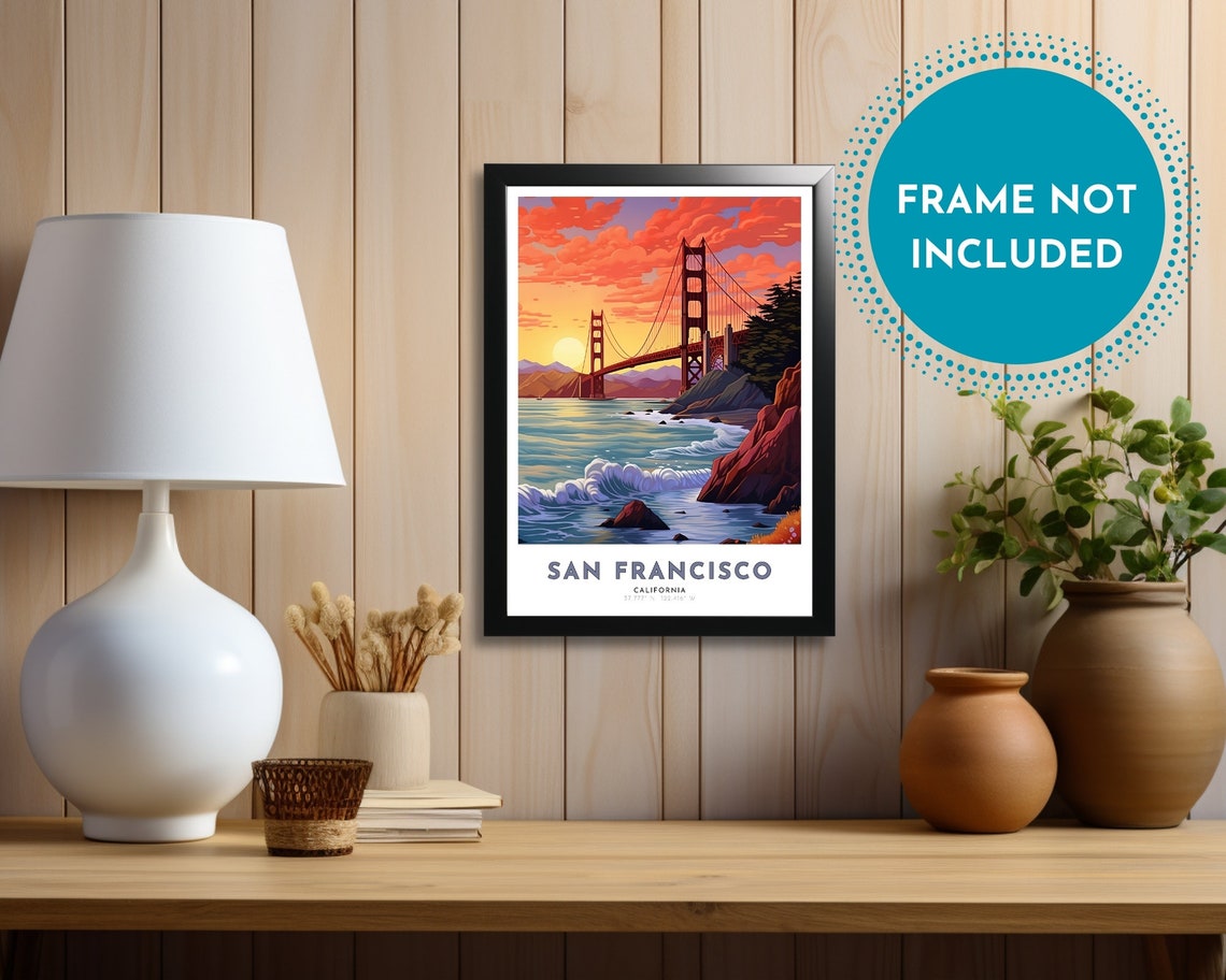 San Francisco California Golden Gate Bridge Sunset Travel Poster - Image 3