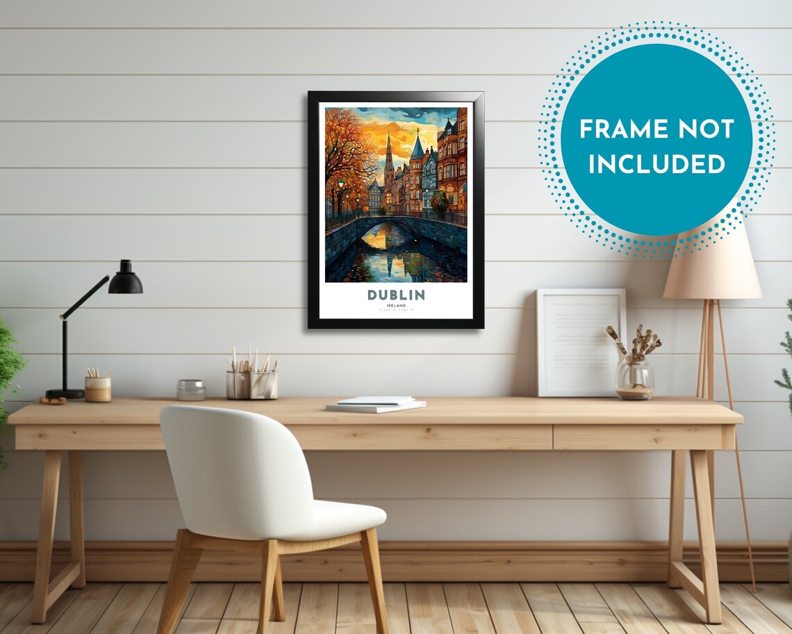 Dublin Ireland Old Canal Bridge Sunset Church Spire City Poster - Image 2
