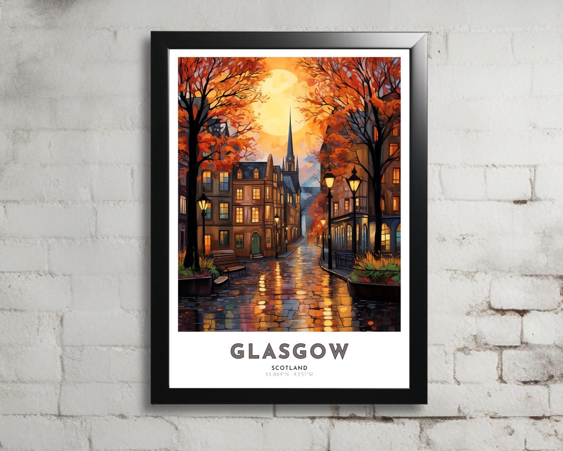 Glasgow Travel Poster Of Scotland Art Nouveau Gift For Lover Of Glasgow Scotland Wall Art Decor Of Clyde Valley Painting