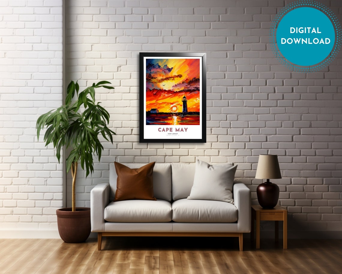Cape May Travel Poster Of New Jersey Art Nouveau Gift For Lovers Of Cape May New Jersey Wall Art Decor Of Nj Painting - Image 4