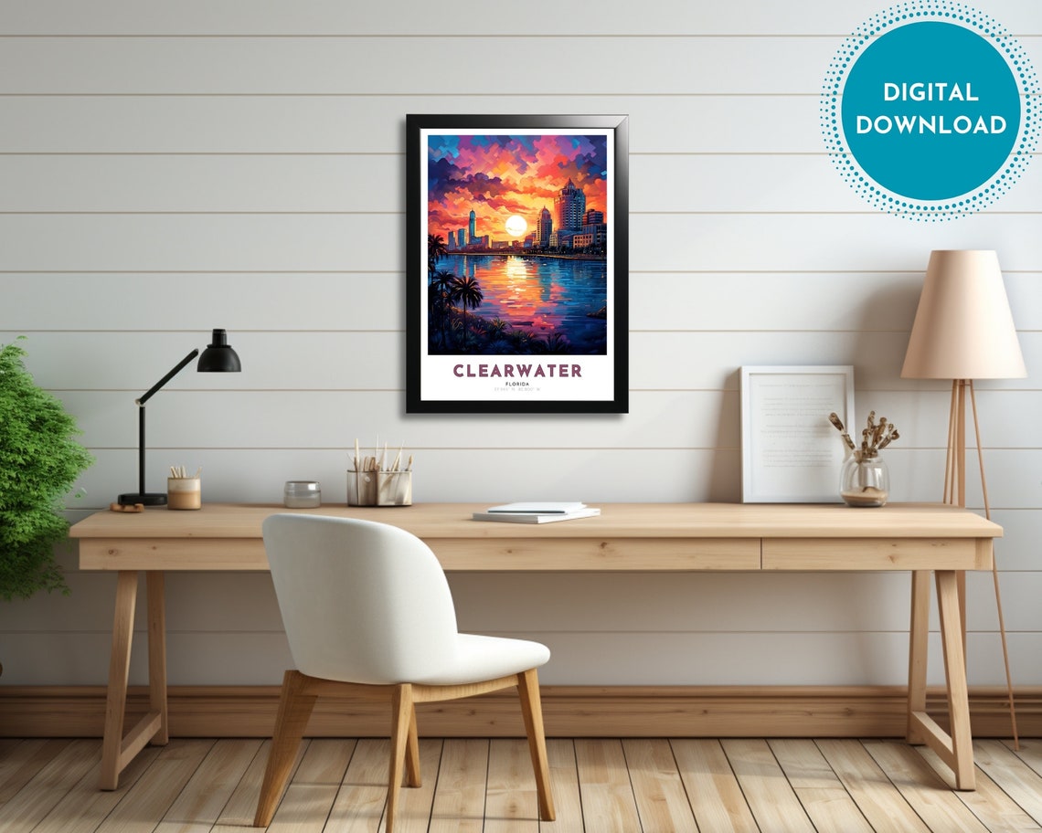 Clearwater Travel Poster Of Florida Art Nouveau Gift For Lovers Of Clearwater Florida Wall Art Decor Of Florida Painting - Image 2