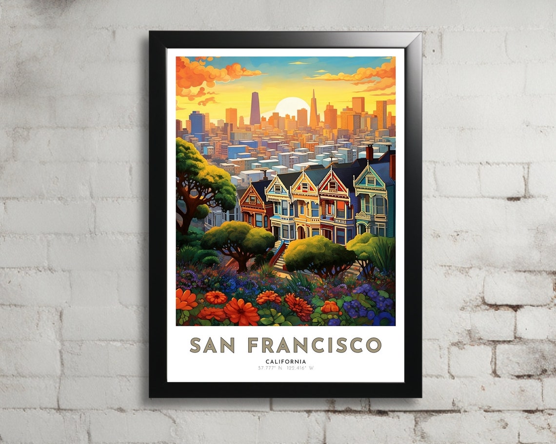 San Francisco Travel Poster Of California Art Nouveau Gift For Lovers Of California Wall Art Decor Of San Fran Painting