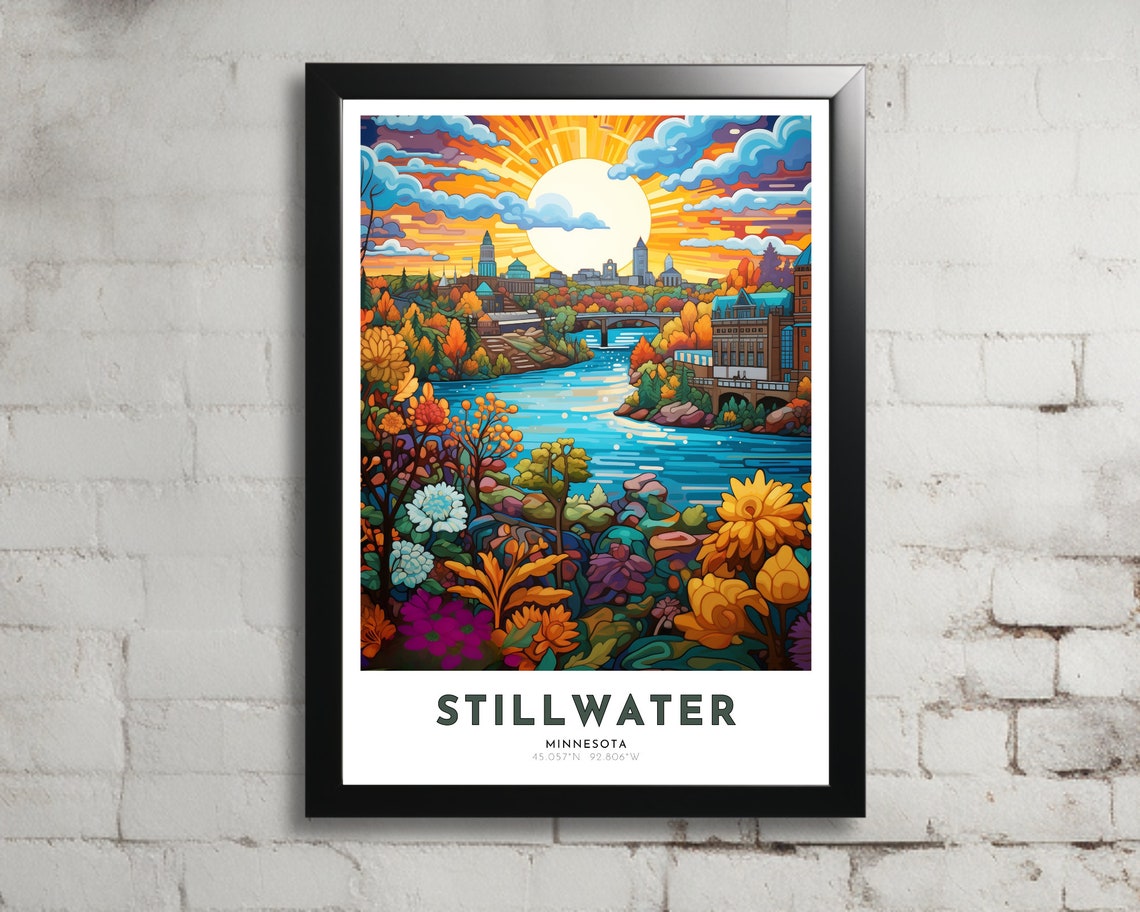 Stillwater Minnesota Historic River Town Fall Colors Scene Poster