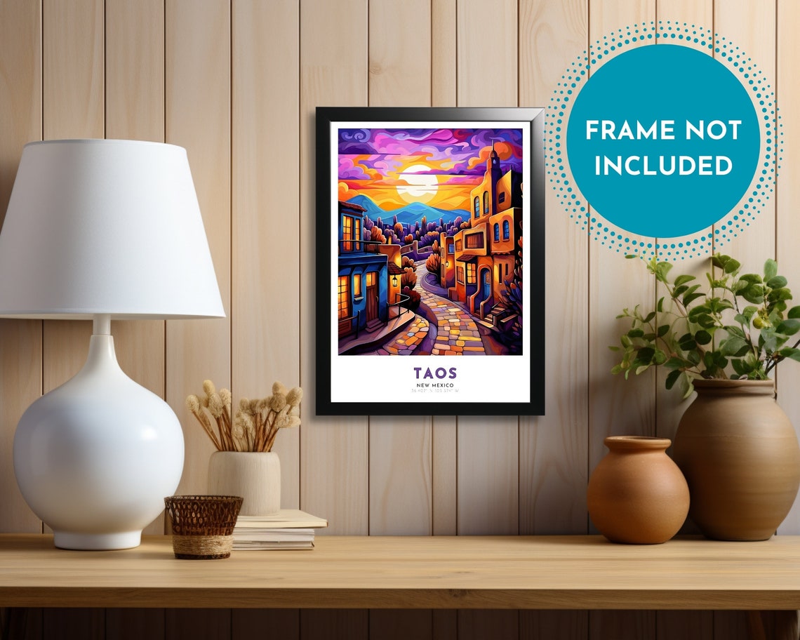Taos New Mexico Art Nouveau Travel Poster Taos Print Taos Wall Art Taos Painting Taos Gift New Mexico Print Southwest Desert Art - Image 3