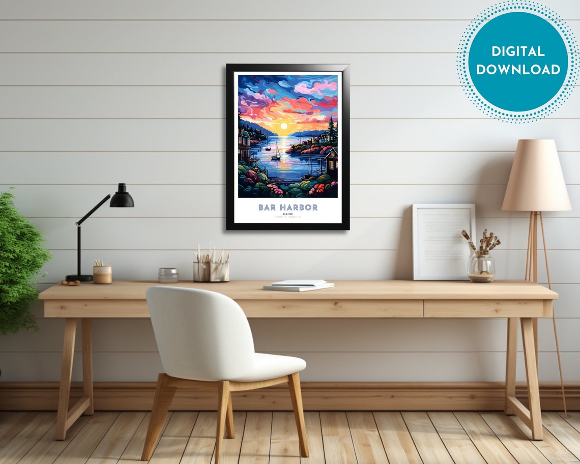 Bar Harbor Maine Harbor Sailboats Sunset Coastal Travel Poster - Image 2