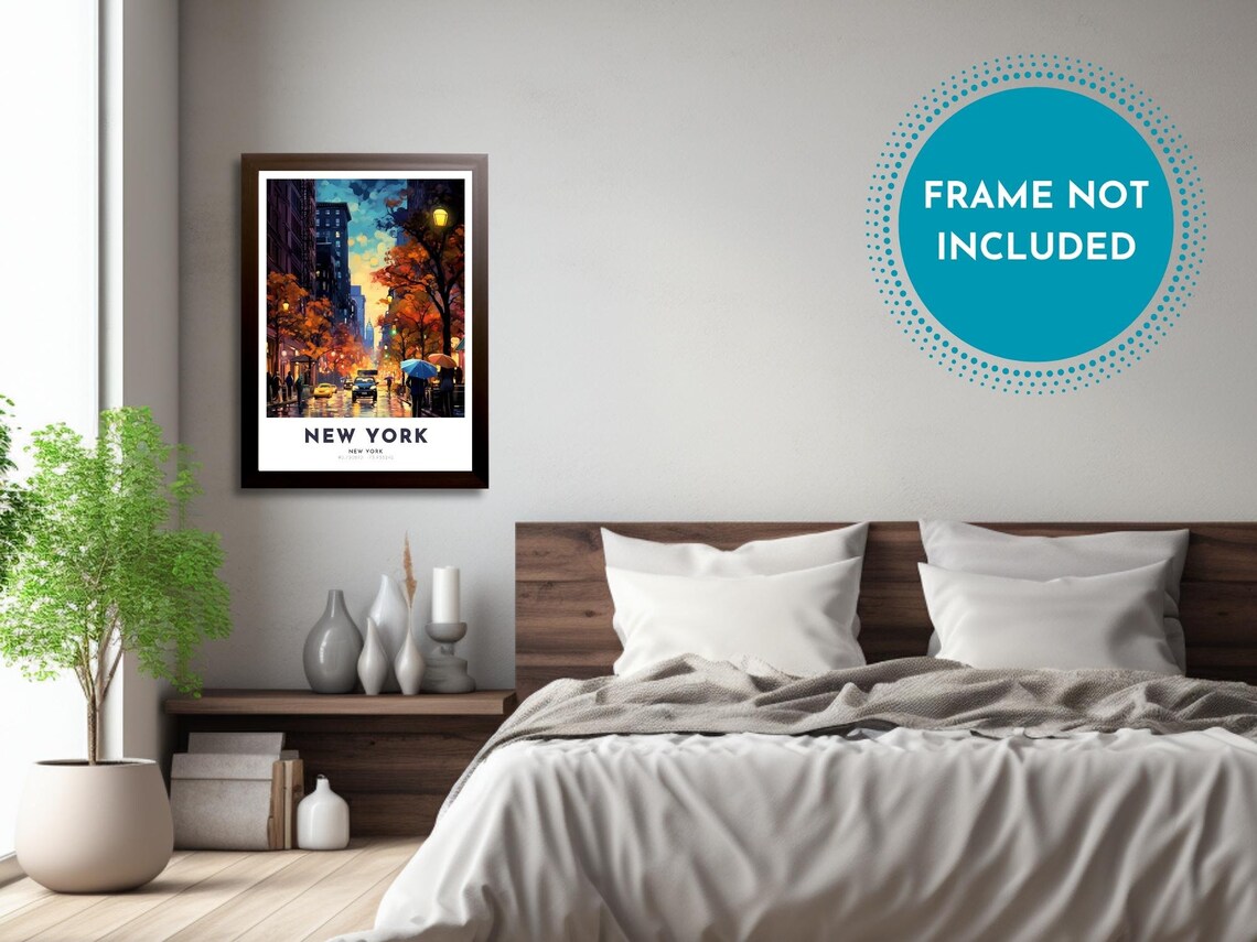 Manhattan New York City Rainy Autumn Street Scene Art Poster - Image 4