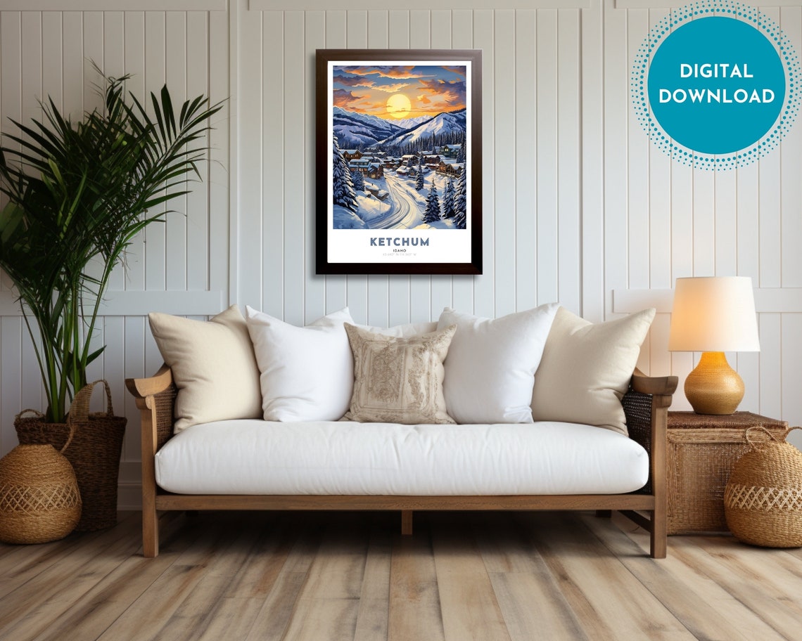 Ketchum Travel Poster Of Idaho Art Nouveau Gift For Lovers Of Ketchum Idaho Wall Art Decor Of Ketchum Painting - Image 4
