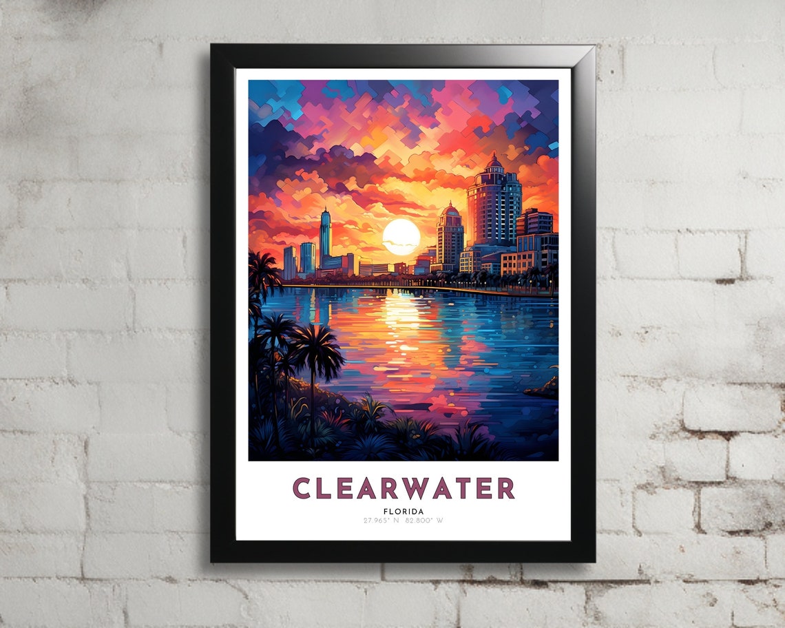 Clearwater Travel Poster Of Florida Art Nouveau Gift For Lovers Of Clearwater Florida Wall Art Decor Of Florida Painting