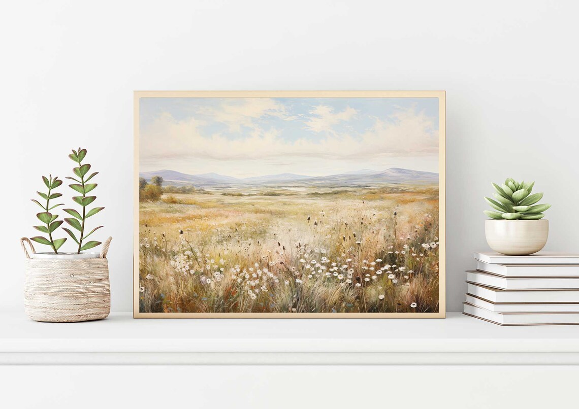 Wildflower Landscape Painting Vintage Landscape Art Print Antique Oil Painting Wall Art Art Print 101 - Image 3